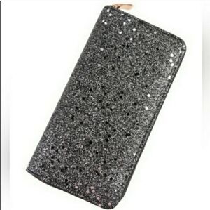 Black Sparkle Zip Around Wallet